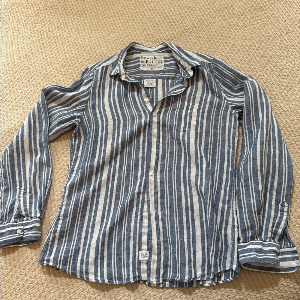 Frank & Eileen Blue and White Casual Linen Button Down Shirt